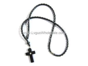 18inch Rhinestone Hematite Cross Pendant Stone Strands Necklace